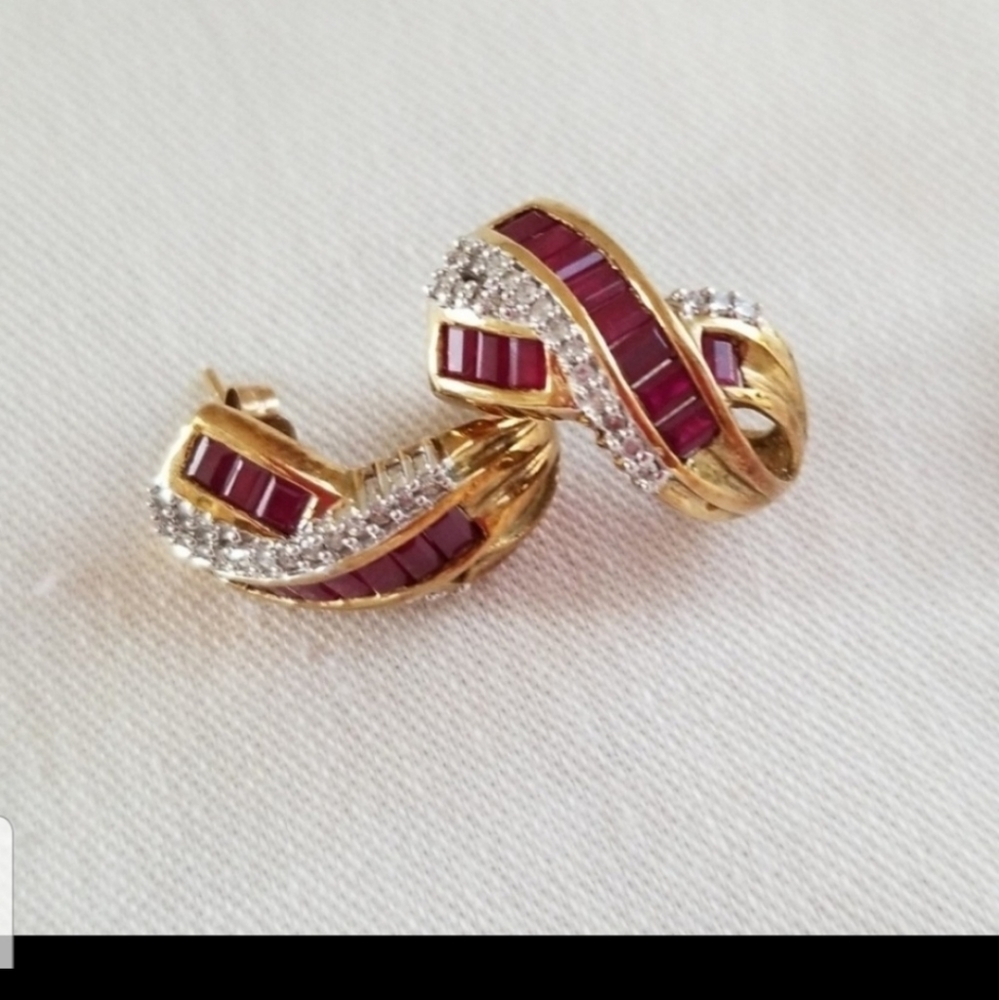 2 Day Sale Diamonds and Rubies 10K Earrings